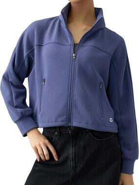 Crown Blue X-Large Women's Workout Jacket with Hidden Hood & Pocket